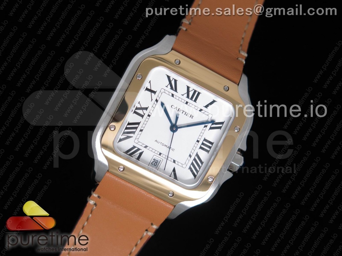 KORF 산토스 드 까르띠에 골드콤비 라지 40미리 가죽스트랩 Santos de Cartier Large 2018 KOR 1:1 Best Edition YG Bezel White Dial on Brown Leather Strap MIYOTA 9015