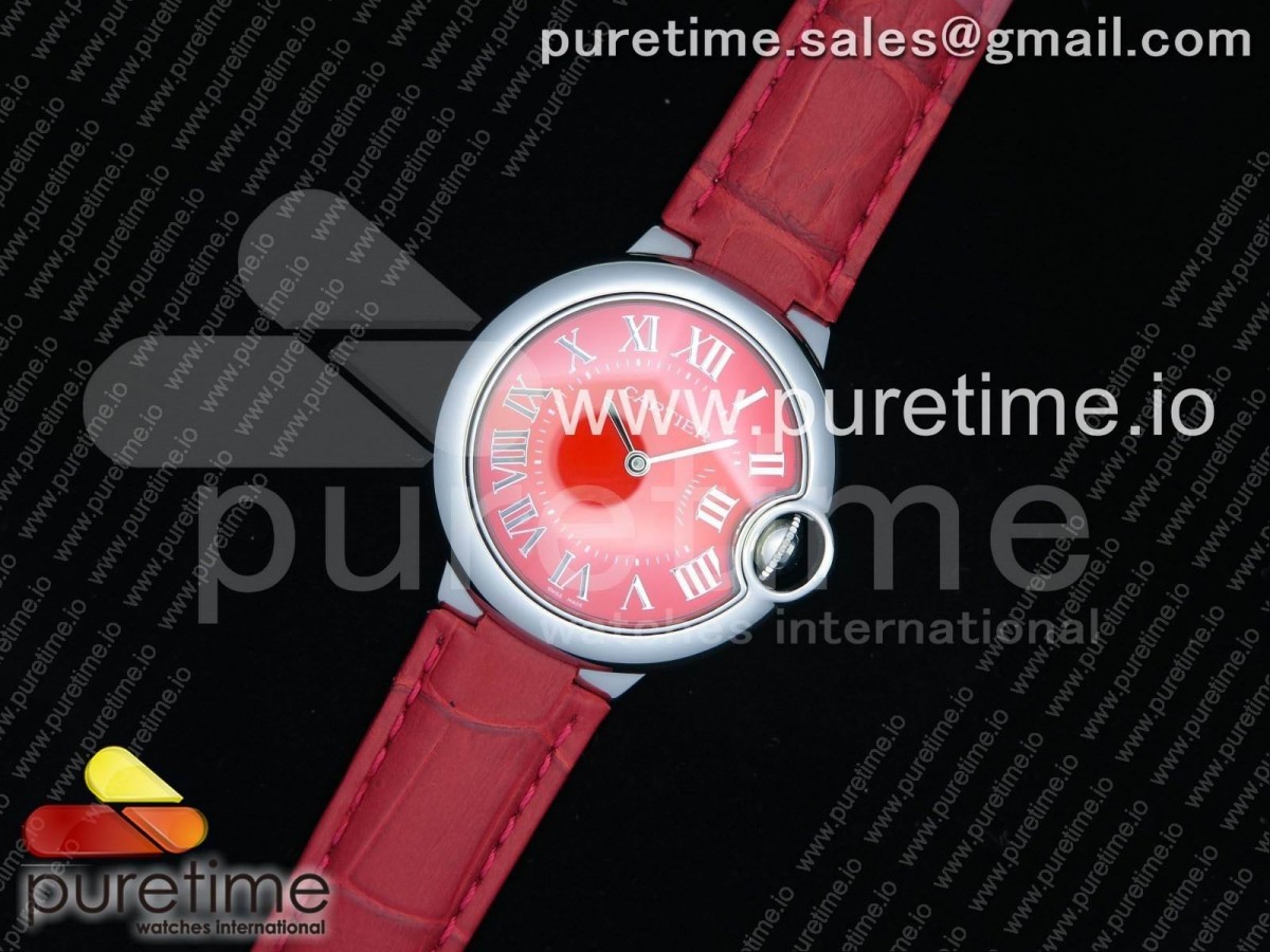 V6F 발롱블루 33미리 레드다이얼 레드 가죽스트랩 Ballon Bleu 33mm SS V6F 1:1 Best Edition Red Dial on Red Leather Strap Ronda Quartz