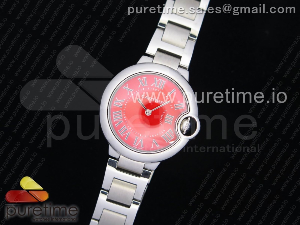 V6F 발롱블루 33미리 레드다이얼 스틸 Ballon Bleu 33mm SS V6F 1:1 Best Edition Red Dial on SS Bracelet Ronda Quartz