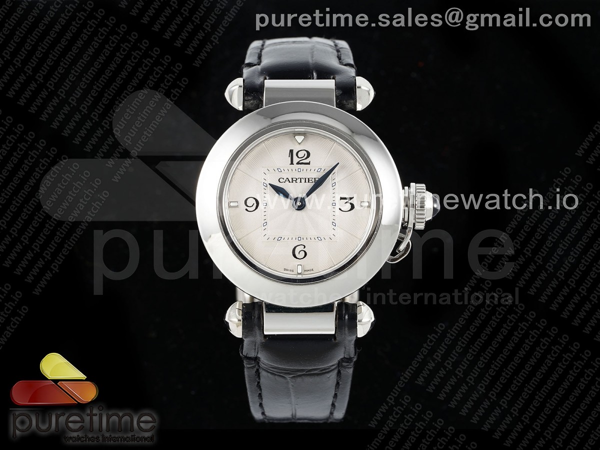 AF 까르띠에 파샤 30미리  화이트다이얼 블랙가죽스트랩 Pasha 30mm SS AF 1:1 Best Edition White Textured Dial on Black Leather Strap Jaq Quartz