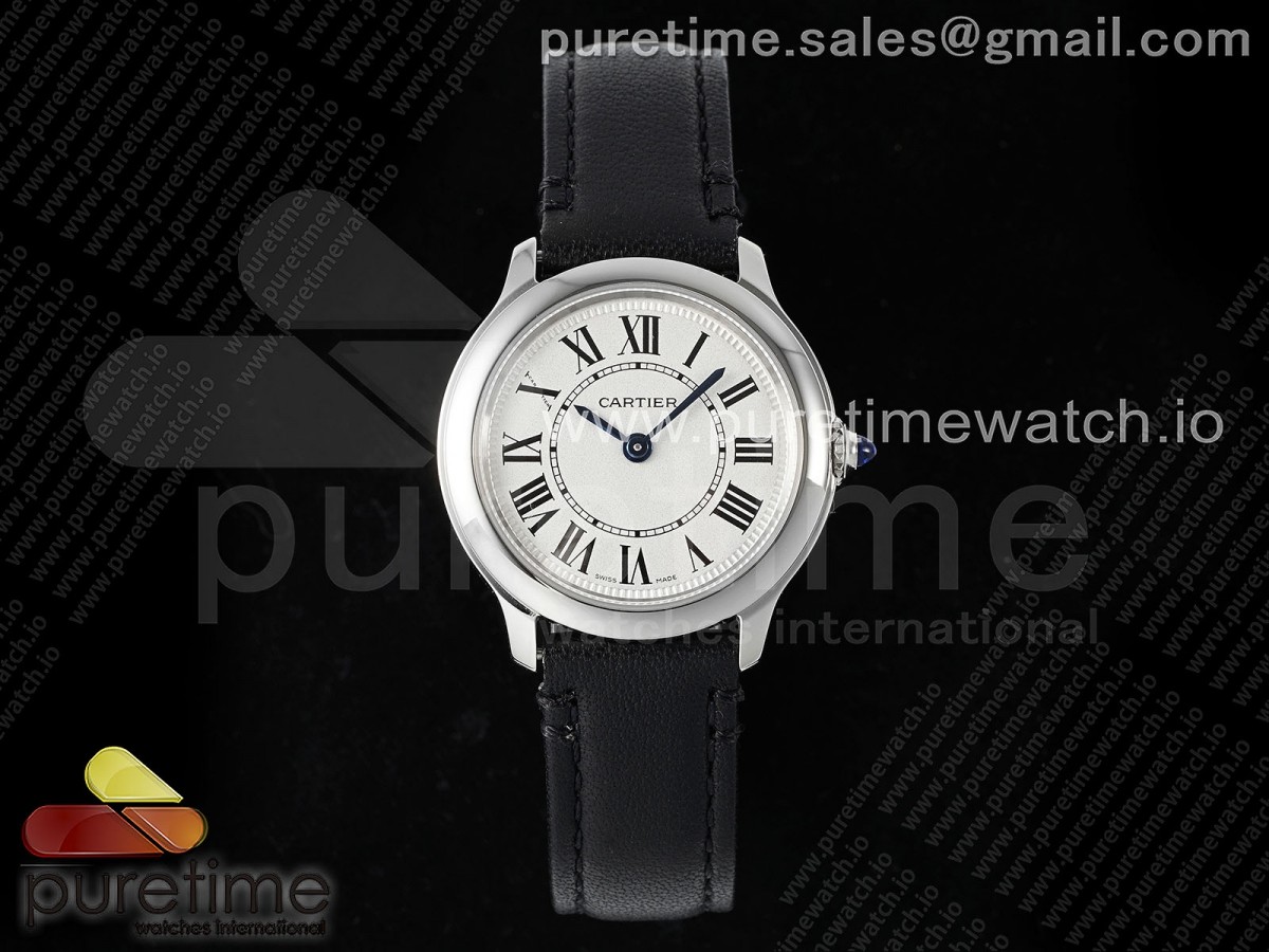 AF 까르띠에 롱드머스트 29미리 화이트다이얼 블랙가죽스트랩 Ronde Must 29mm SS AF 1:1 Best Edition White Dial on Black Leather Strap Ronda Quartz