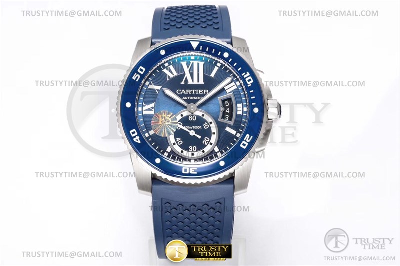 F5F 칼리브 드 까르띠에 블루다이얼 블루러버스트랩 Calibre de Cartier Diver Blue SS/RU F5F Asian 1904