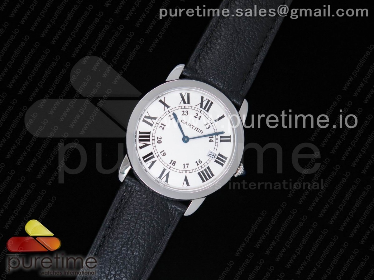 K11F 롱드솔로 미듐 36미리 화이트다이얼 블랙가죽스트랩 Ronde Solo De Cartier 36mm SS K11 Maker White Dial on Black Leather Strap Ronda Quartz