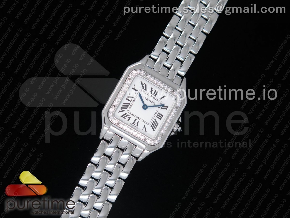 GF 팬더 시크릿 27미리 화이트다이얼 다이아베젤 스틸브레이슬릿 Panthère Secrete Ladies SS GF 1:1 Best Edition White Dial Diamonds Bezel on SS Bracelet Ronda Quartz