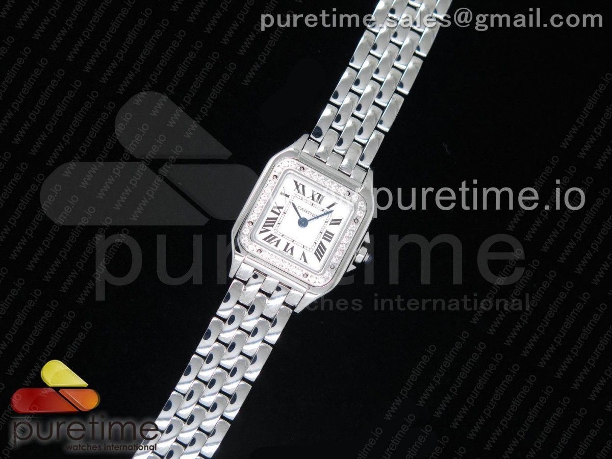 K11F 팬더 시크릿 22미리 화이트다이얼 다이아베젤 스틸브레이슬릿 Panthère Secrete Ladies 22mm SS Diamonds Bezel K11 1:1 Best Edition White Dial on SS Bracelet Ronda Quartz