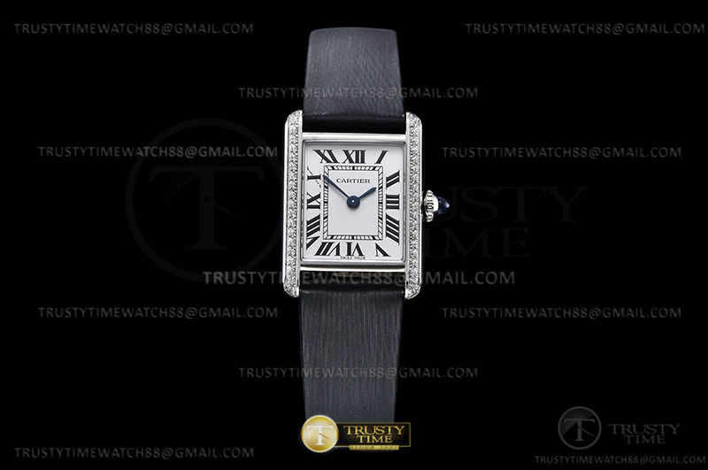 K11F 까르띠에 탱크 머스트 22mm 스몰 다이아베젤 화이트다이얼 블랙나일론스트랩 Cartier Tank Must Small Dia SBlk SS/LE Wht K11 Sw Qtz