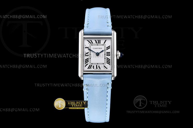 K11F 까르띠에 탱크 머스트 22mm 스몰 화이트다이얼 스카이블루가죽스트랩 Cartier Tank Must Small Blu SS/LE White K11 Swiss Qtz