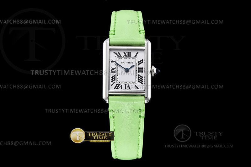 K11F 까르띠에 탱크 머스트 22mm 스몰 화이트다이얼 그린가죽스트랩 Cartier Tank Must Small Grn SS/LE White K11 Swiss Qtz