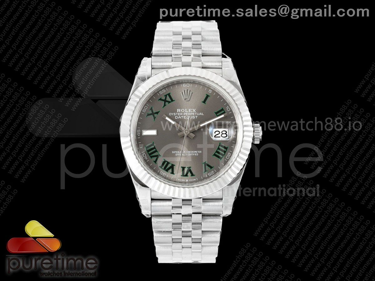 (NEW) VSF V2S 롤렉스 데이저스트41 슬레이트로만다이얼 스틸브레이슬릿 프리스프렁 윔블던 133g DateJust 41 126334 904L SS VSF 1:1 Best Edition Gray Dial Green Roman on Jubilee Bracelet VS3235v2 V2s (133g)