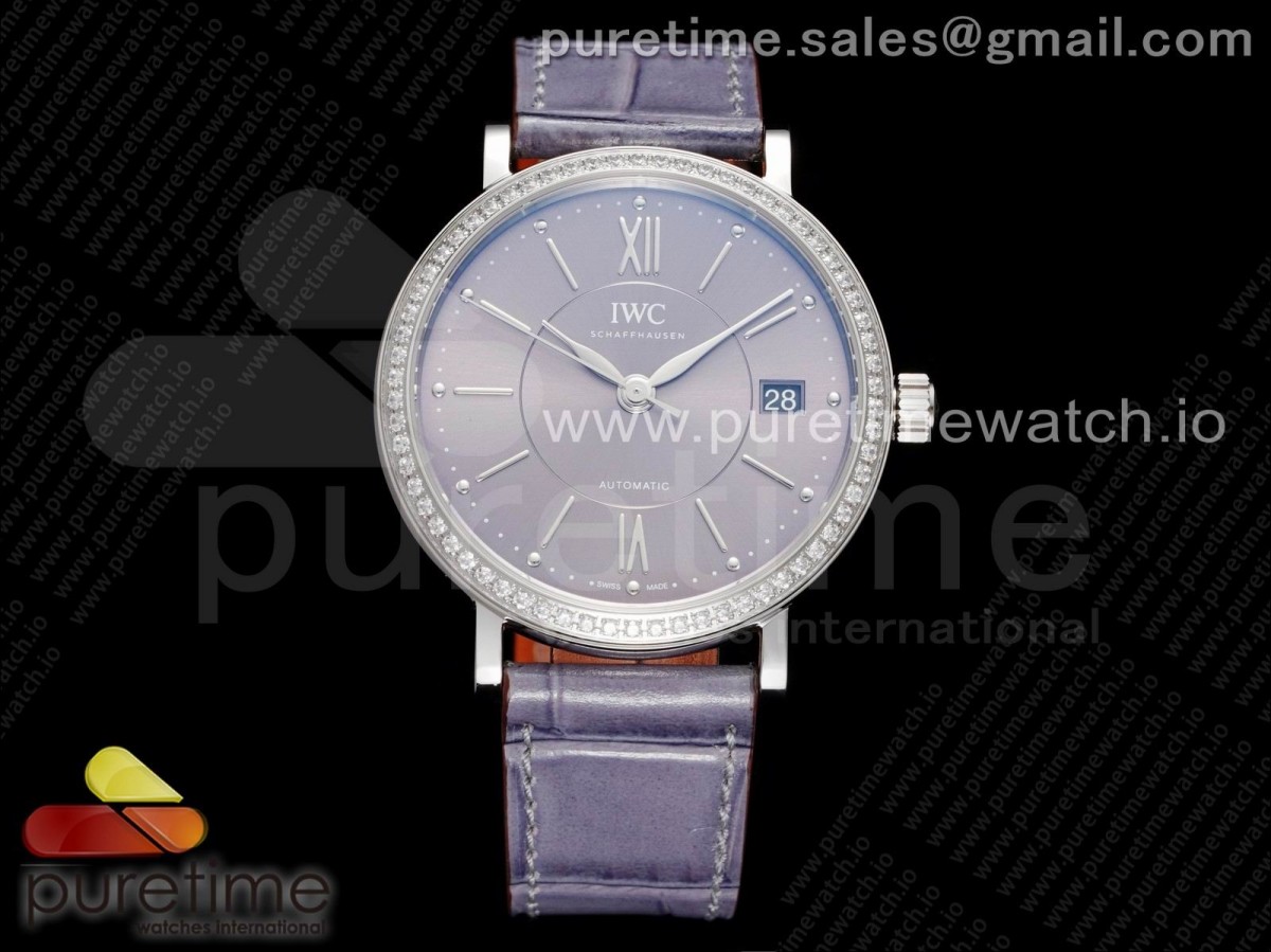 V7F IWC 포르토피노 37미리 그레이다이얼 다이아베젤 그레이가죽스트랩 Portofino 37mm SS V7F 1:1 Best Edition Gray Dial Diamonds Bezel on Gray Leather Strap A2892