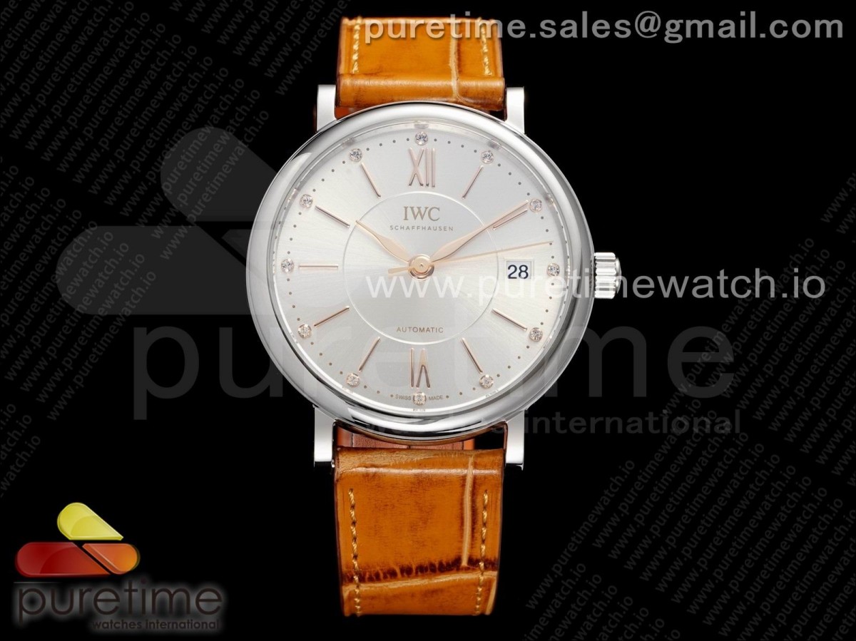 V7F IWC 포르토피노 37미리 화이트다이얼 브라운가죽스트랩 Portofino 37mm SS V7F 1:1 Best Edition White Dial on Light Brown Leather Strap A2892