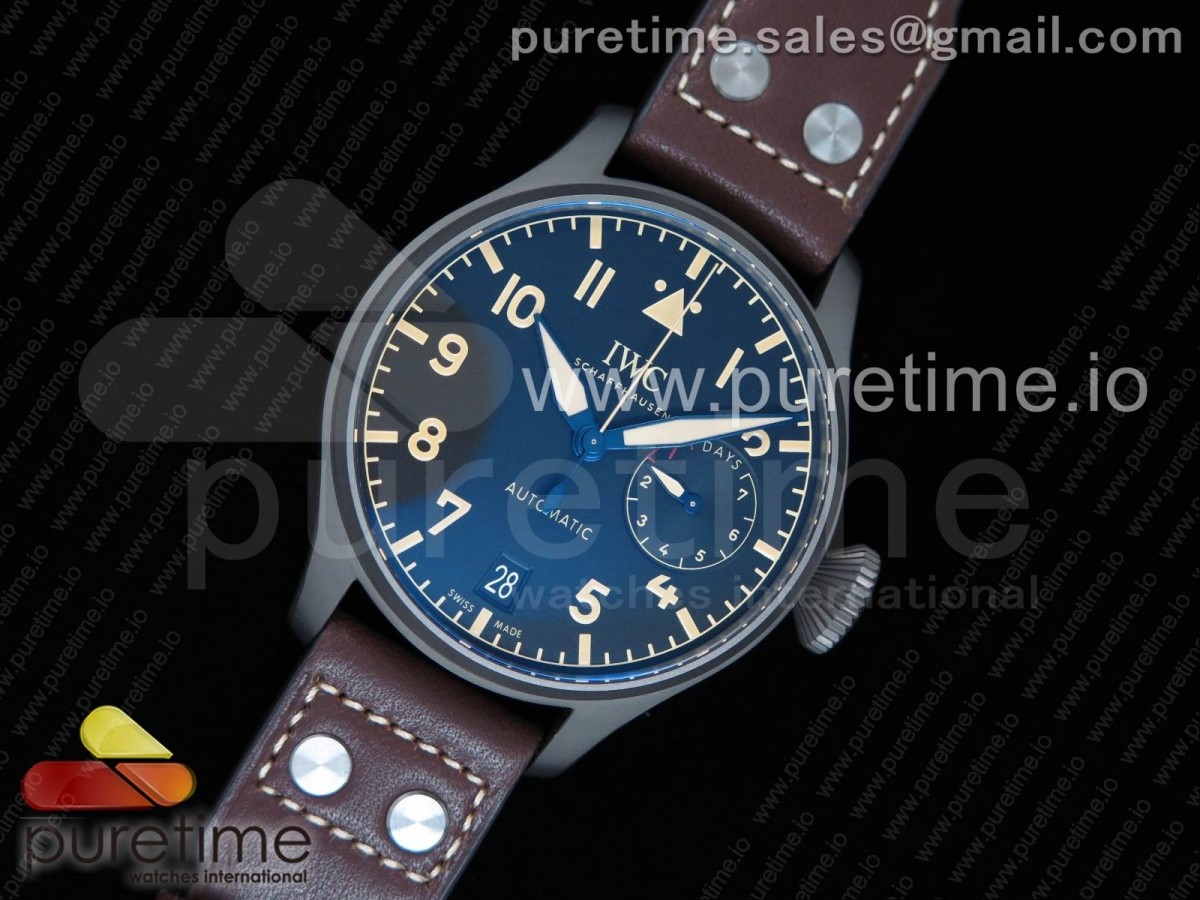 ZF IWC 빅파일럿 티타늄 블랙다이얼 브라운가죽스트랩 Big Pilot IW501004 Titanium ZF 1:1 Best Edition Black Dial on Brown Leather Strap A52110