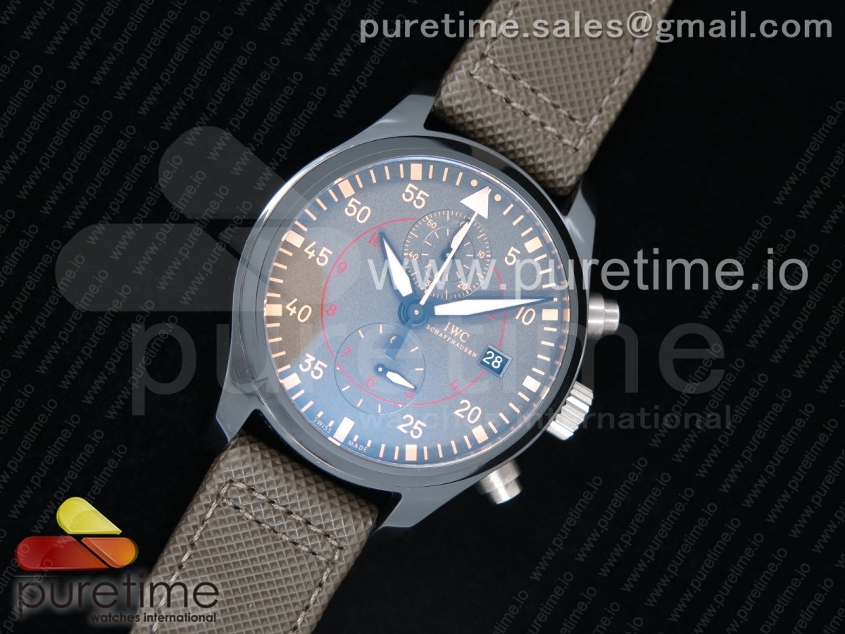 ZF IWC 파일럿 크로노 탑건 리얼세라믹 그레이다이얼 그린카프스킨스트랩 Pilot Chrono Top Gun IW389002 Real Ceramic ZF 1:1 Best Edition Gray Dial on Green Calfskin Strap A7750