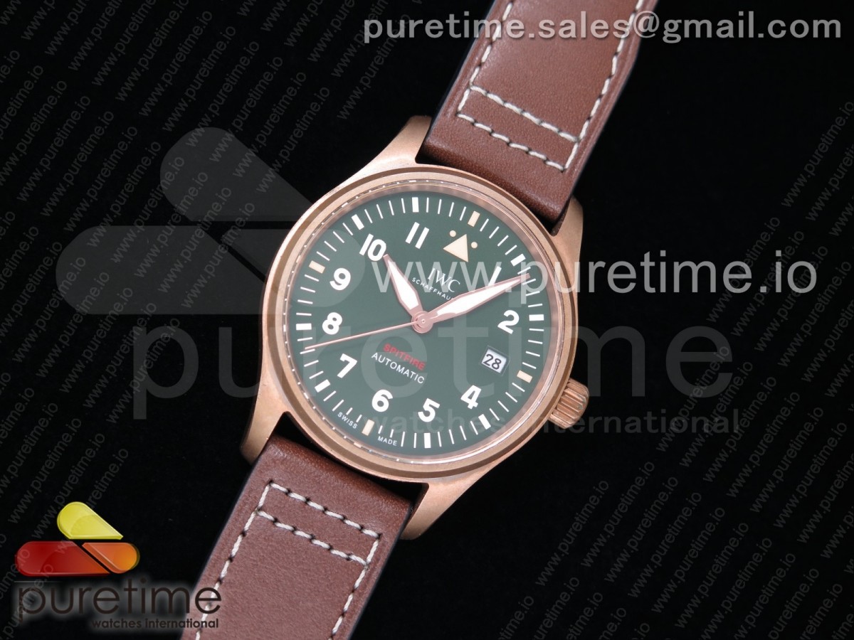 AIF IWC 스핏파이어 브론조 그린다이얼 브라운가죽스트랩 Spitfire Automatic Bronze IW326802 AIF Best Edition Green Dial on Brown Leather Strap MIYOTA9015