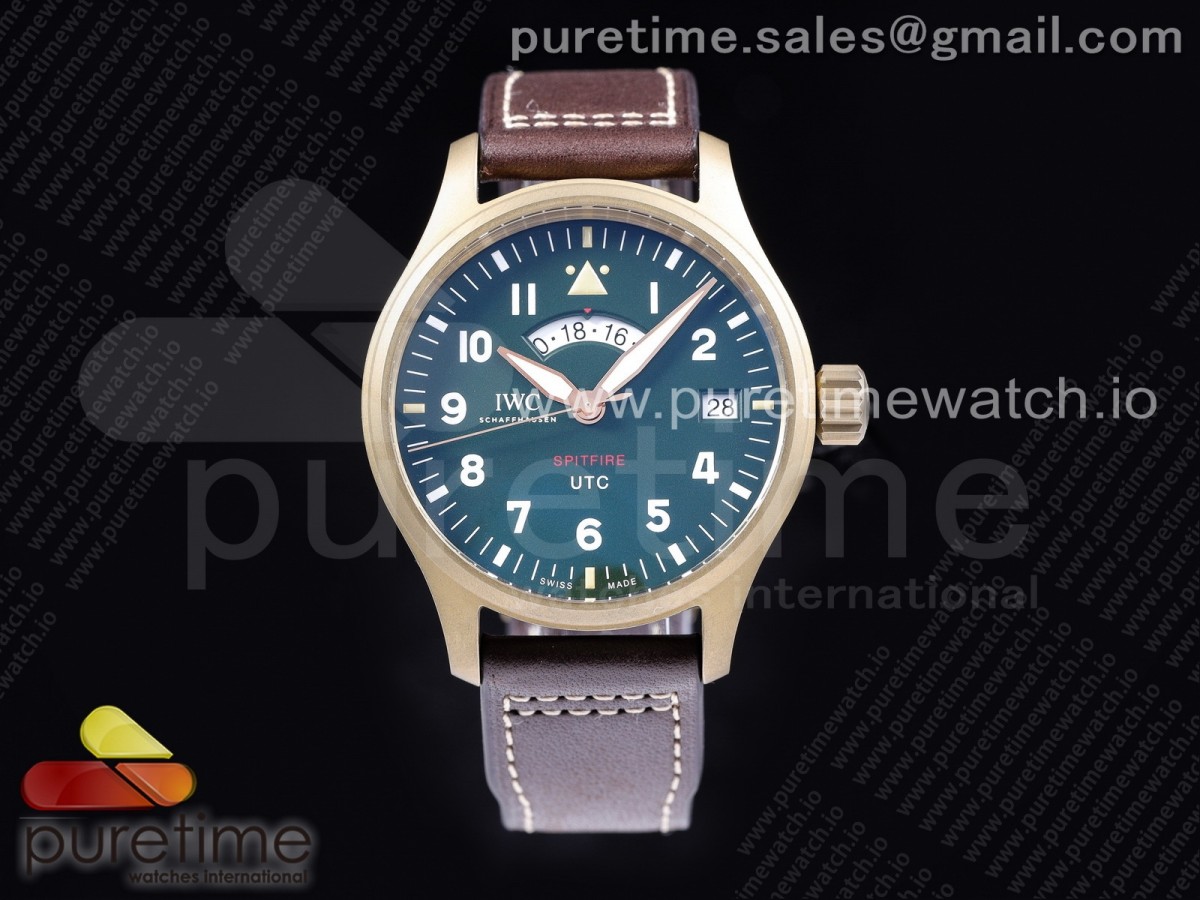 ZF IWC 파일럿 UTC 스핏파이어 브론조 그린다이얼 브라운가죽스트랩 Pilot UTC Spitfire “MJ271” Bronze ZF 1:1 Best Edition Green Dial on Brown Leather Strap A2836