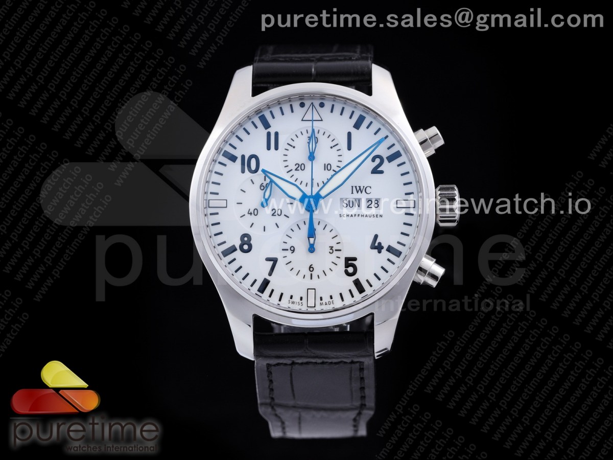 ZF V2 IWC 파일럿 크로노 150주년 화이트다이얼 블랙가죽스트랩 Pilot Chrono 377725 "150 Years" ZF 1:1 Best Edition White Dial on Black Leather Strap A7750 V2