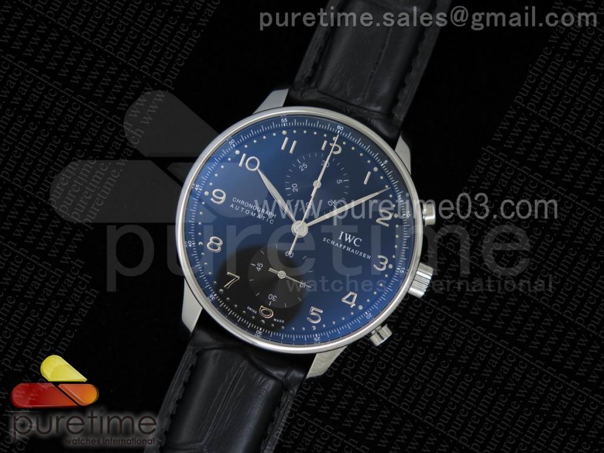 ZF IWC 포르투기저 크로노그래프 블랙다이얼 블랙가죽스트랩 Portuguese Chrono IW371447 ZF 1:1 Best Edition on Black Leather Strap A7750 (Same Thickness as Genuine)