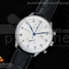 YLF IWC 포르투기저 크로노그래프 화이트다이얼 블루핸즈 블랙가죽스트랩 Portuguese Chrono IW371446 YLF 1:1 Best Edition on Black Leather Strap A7750 (Same Thickness as Genuine)