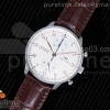 YLF IWC 포르투기저 크로노그래프 화이트다이얼 로즈골드핸즈 브라운가죽스트랩 Portuguese Chrono IW3714 White Dial RG Markers YLF 1:1 Best Edition on Brown Leather Strap A7750 (Same Thickness as Genuine)