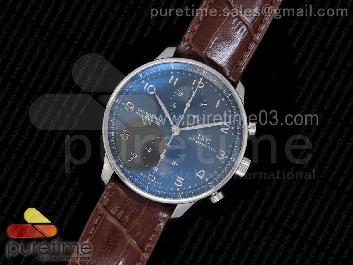 YLF IWC 포르투기저 크로노그래프 그레이다이얼 브라운가죽스트랩 Portuguese Chrono IW371431 ZF 1:1 Best Edition on Brown Leather Strap A7750 (Same Thickness as Genuine)