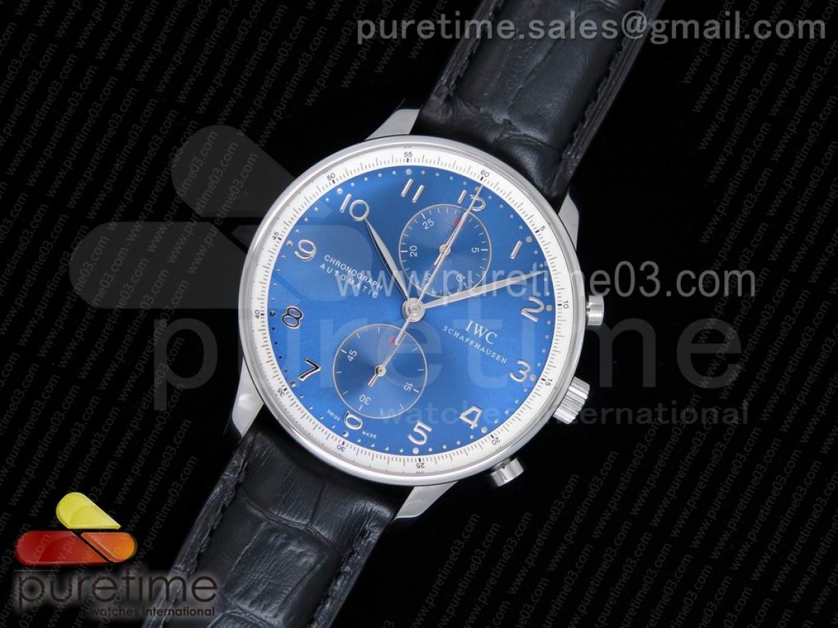 ZF IWC 포르투기저 크로노그래프 로리우스 블루다이얼 블랙가죽스트랩 Portuguese Chrono IW371432 "Laureus" ZF 1:1 Best Edition on Black Leather Strap A7750 (Same Thickness as Genuine)