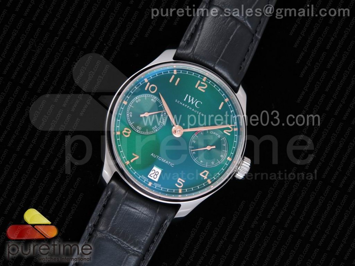 ZF V5 IWC 포르투기저 그린다이얼 로즈골드핸즈 블랙가죽스트랩 Portuguese Real PR IW500708 ZF 1:1 Best Edition Green Dial Rose Gold Markers on Black Leather Strap A52010 V4