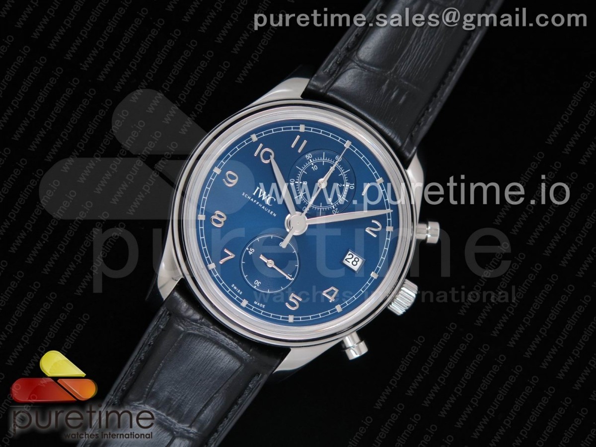 ZF IWC 포르투기저 크로노 클래식42 블루다이얼 블랙가죽스트랩 Portugieser Chrono Classic 42 IW390406 ZF 1:1 Best Edition Blue Dial on Black Leather Strap A7750