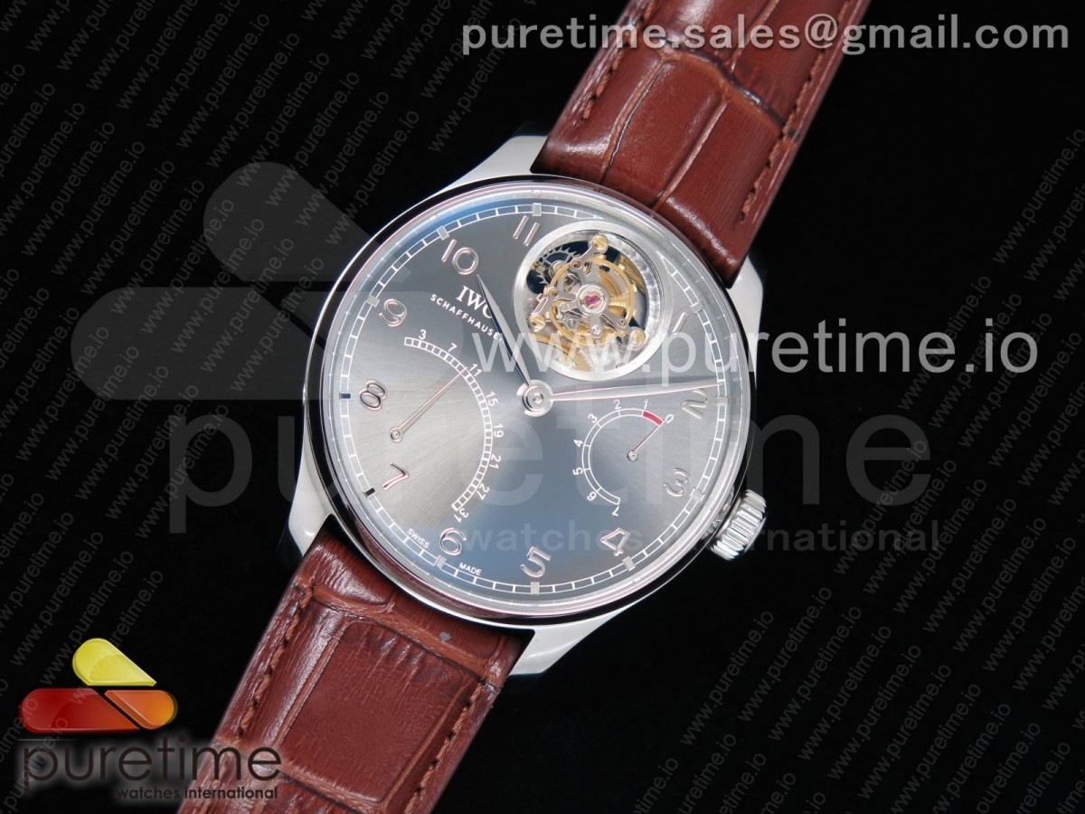 ZF IWC 포르투기저 투어빌론 그레이다이얼 브라운가죽스트랩 Portuguese Tourbillon IW504602 SS ZF Best Edition Gray Dial on Brown Leather Strap