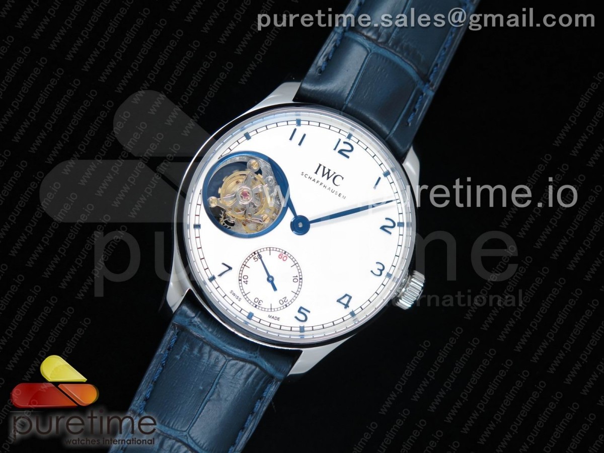 ZF IWC 포르투기저 투어빌론 화이트다이얼 블루핸즈 블랙가죽스트랩 Portuguese Tourbillon IW5463 SS ZF Best Edition White Dial Blue Hands on Blue Leather Strap