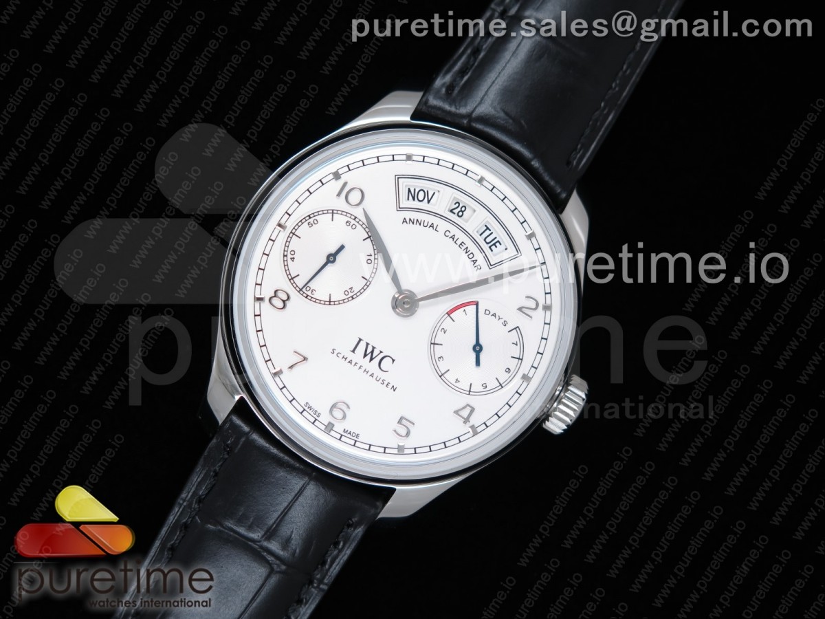 YLF V2 IWC 포르투기저 애뉴얼 캘린더 화이트다이얼 블랙가죽스트랩 Portuguese Real PR Real Annual Calendar IW5035 YLF 1:1 Best Edition White Dial SS Markers on Black Leather Strap A52850 V2