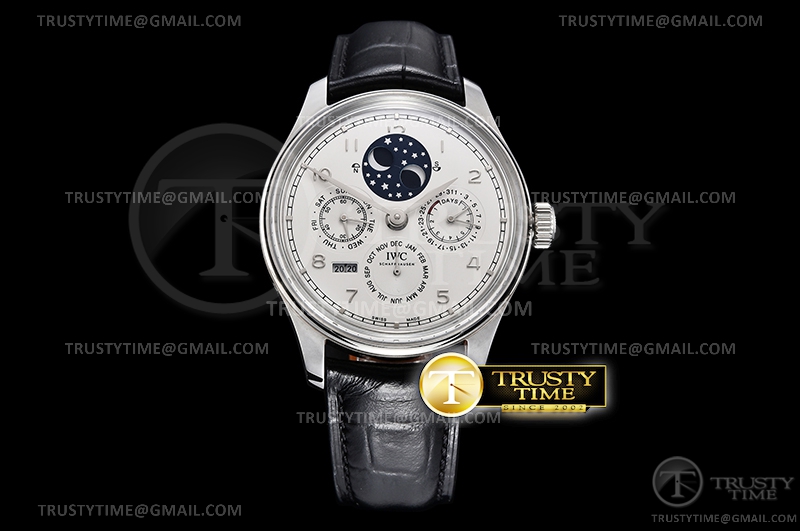 V9F IWC 포르투기저 퍼페츄얼 캘린더 화이트다이얼 블랙가죽스트랩 Portugieser Perp Cal IW503406 SS/LE White V9F A52610