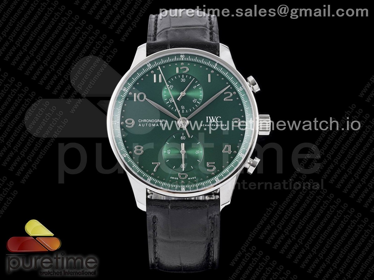 ZF IWC 포르투기저 크로노그래프 그린다이얼 블랙가죽스트랩 Portuguese Chrono IW3716 ZF 1:1 Best Edition Green Dial on Black Leather Strap A69355