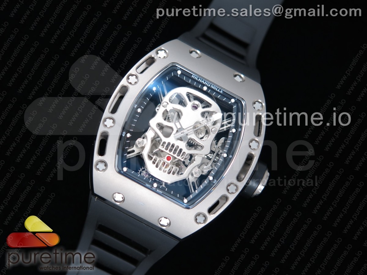 EURF 리차드밀 RM052 티타늄 리얼 투어빌론 스켈레톤스컬다이얼 블랙러버스트랩 RM052 Titanium Real Tourbillon EURF Best Edition Skeleton Skull Dial on Black Rubber Strap