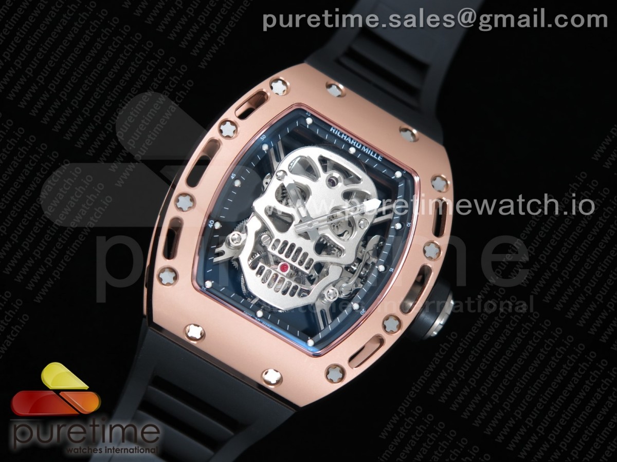 EURF 리차드밀 RM052 로즈골드 리얼 투어빌론 스켈레톤스컬다이얼 블랙러버스트랩 RM052 RG Real Tourbillon EURF Best Edition Skeleton Skull Dial on Black Rubber Strap