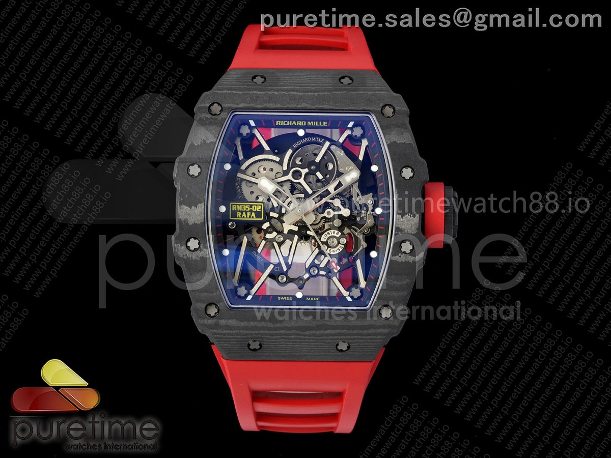 ZF V7 리차드밀 RM035-02 리얼 NTPT 스켈레톤다이얼 레드러버스트랩 RM035-02 NTPT ZF 1:1 Best Edition Skeleton Dial on Red Rubber Strap RMAL1 Super Clone V7