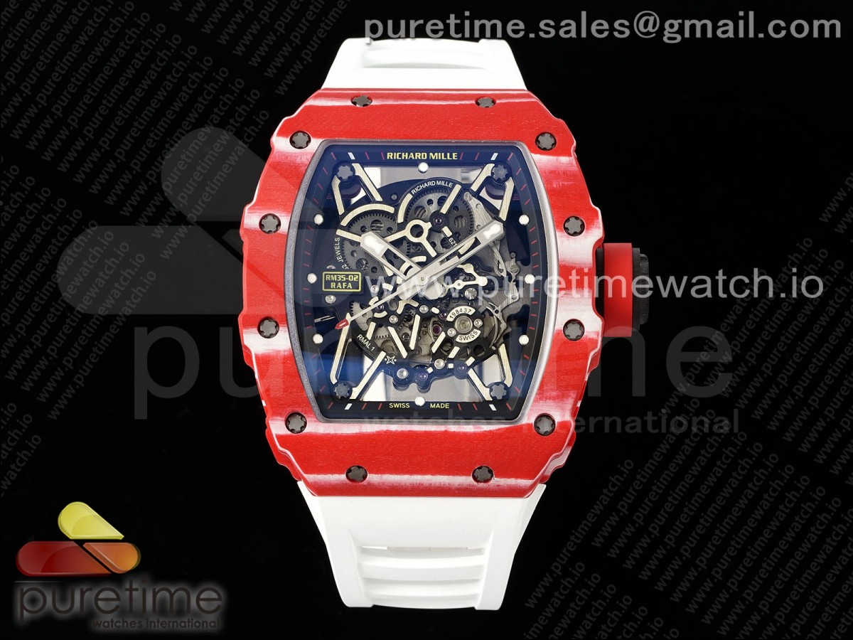 ZF V3+ 리차드밀 RM035-02 레드카본 스켈레톤다이얼 화이트러버스트랩 RM035-02 Red Carbon ZF 1:1 Best Edition Skeleton Dial on White Rubber Strap NH05A V3+