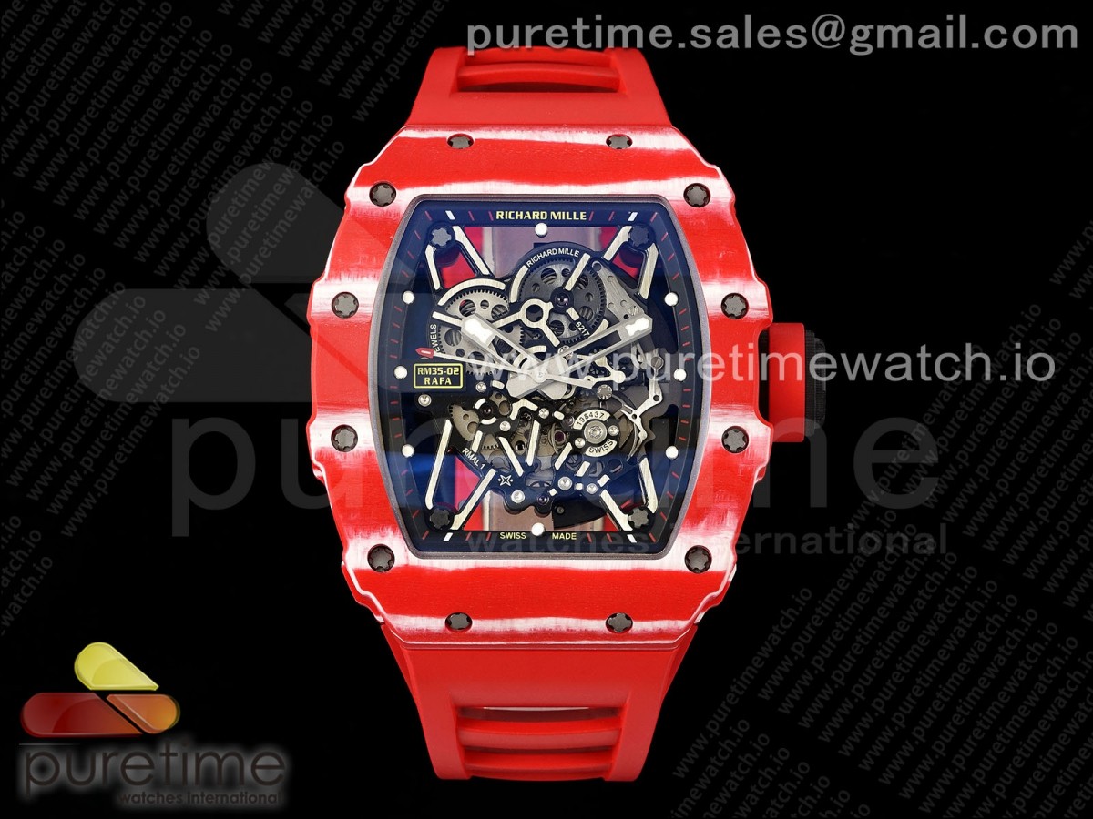 ZF V3+ 리차드밀 RM035-02 레드카본 스켈레톤다이얼 레드러버스트랩  RM035-02 Red Carbon ZF 1:1 Best Edition Skeleton Dial on Red Rubber Strap NH05A V3+