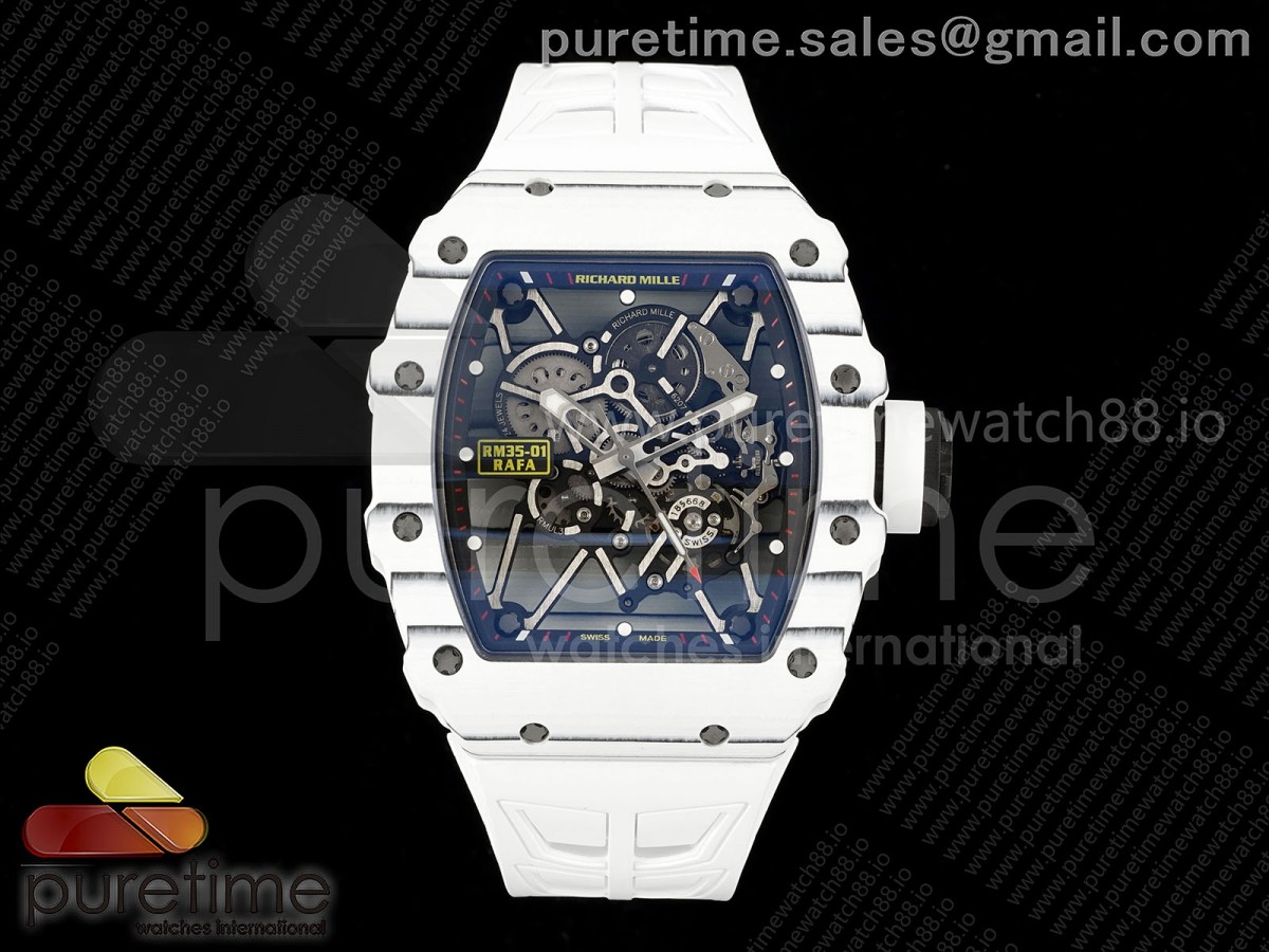 ZF 리차드밀 RM35-01 화이트 NTPT 스켈레톤다이얼 화이트러버스트랩 RM35-01 White NTPT ZF 1:1 Best Edition Skeleton Dial on White Shark Strap RMUL3 Super Clone
