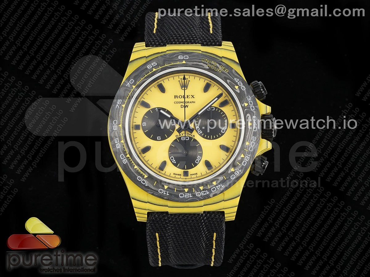 N6F V2 롤렉스 데이토나 DIW 옐로우카본 옐로우다이얼 블랙나일론스트랩 Daytona DIW Yellow Carbon N6F 1:1 Best Edition Yellow/Black Dial on Black Nylon Strap SA4130 V2