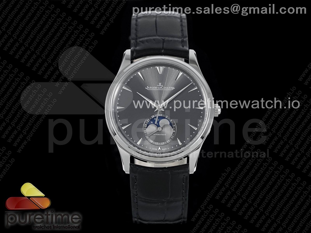 GF V4 예거 마스터 울트라씬문 그레이다이얼 블랙가죽스트랩 Master Ultra Thin Moon 1363540 SS GF 1:1 Best Edition Gray Dial on Black Leather Strap A925 V3