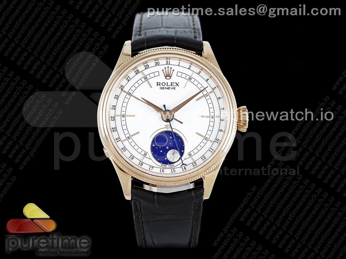 GMF 롤렉스 셀리니 문페이즈 로즈골드 화이트다이얼 브라운가죽스트랩 Cellini 50535 Moonphase RG GMF Best Edition White Dial on Brown Leather Strap A3195