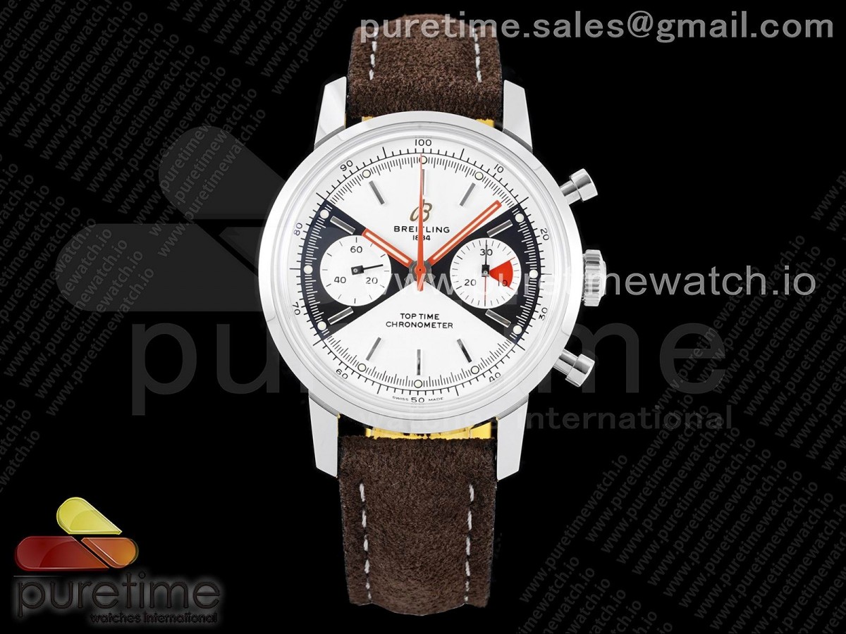 GF 브라이틀링 탑타임 크로노그래프 화이트다이얼 브라운가죽스트랩 Top Time Chrono SS GF 1:1 Best Edition White Dial on Brown Leather Strap A7750