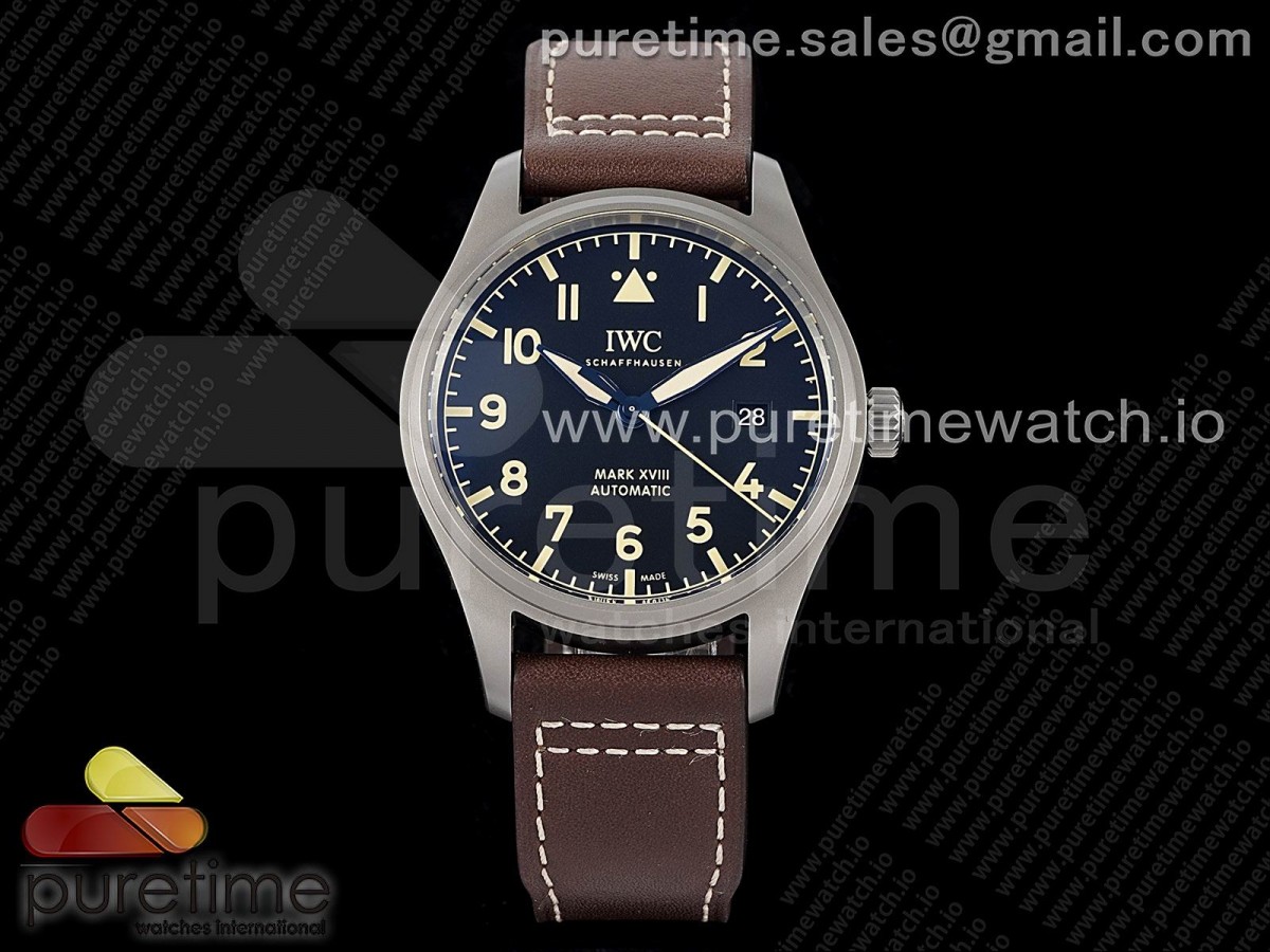 V7F IWC 마크18 티타늄 블랙다이얼 브라운가죽스트랩 Mark XVIII IW327006 Titanium V7F 1:1 Best Edition Black Dial on Brown Leather Strap A2892