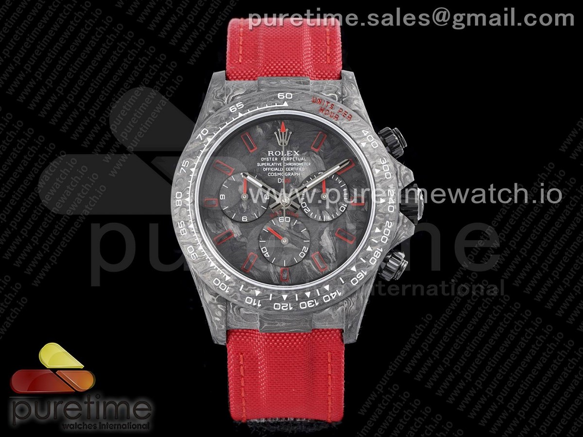 OMF 롤렉스 데이토나 DIW 카본케이스 블랙,레드다이얼 레드나일론스트랩 Daytona DIW Carbon OMF Best Edition Black/Red Dial on Red Nylon Strap A4130