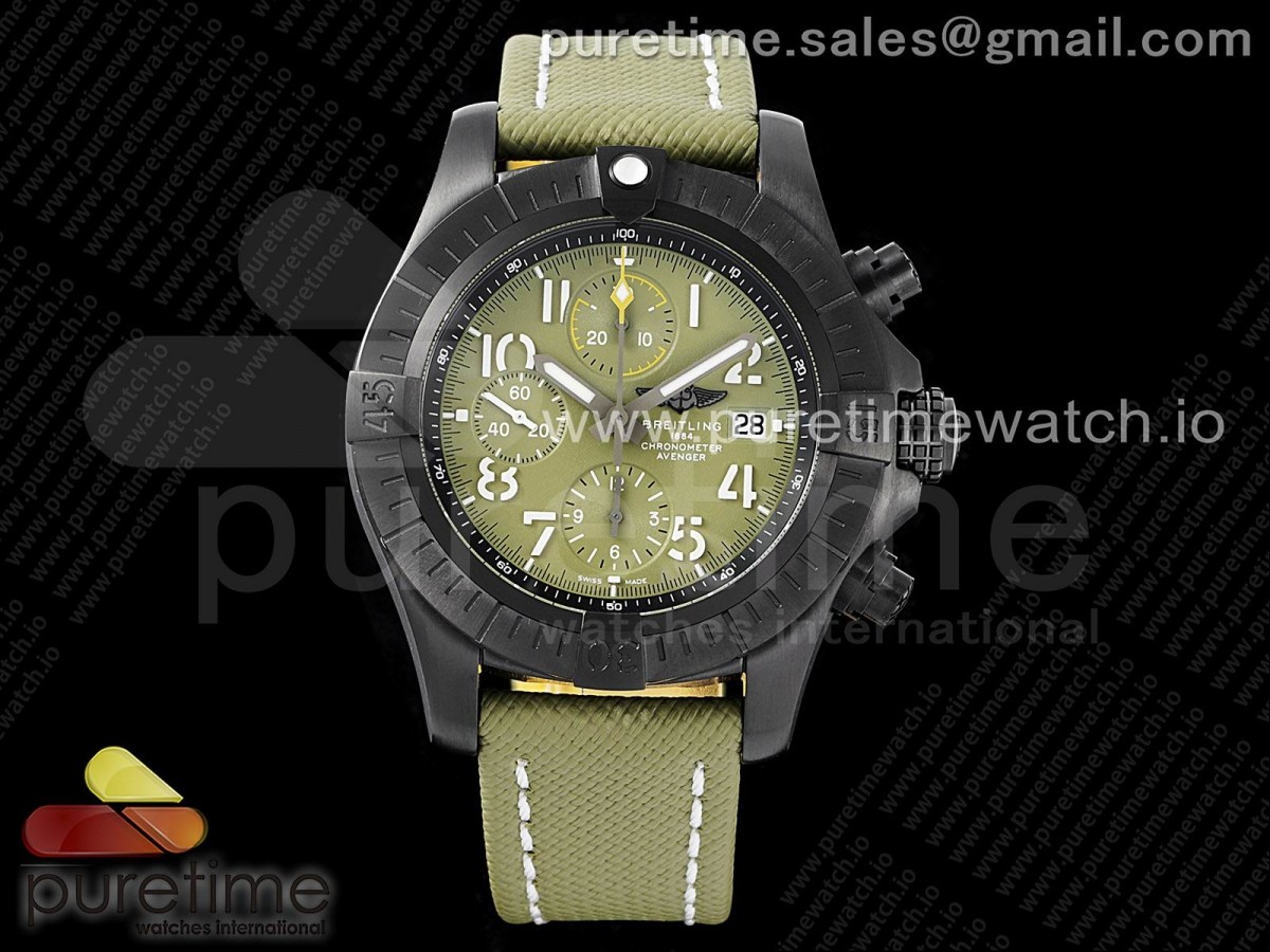 GF 브라이틀링 어벤저 밴디트 DLC블랙 그린다이얼 그린나일론스트랩 Avenger Bandit DLC GF 1:1 Best Edition Green Dial on Green Nylon Strap A7750