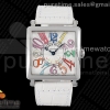 ZF 프랭크뮬러 마스터스퀘어 컬러풀아라빅다이얼 화이트가죽스트랩 Master Square SS Ladies ZF 1:1 Best Edition White Colorful Arabic Dial on White Leather Strap Ronda Quartz