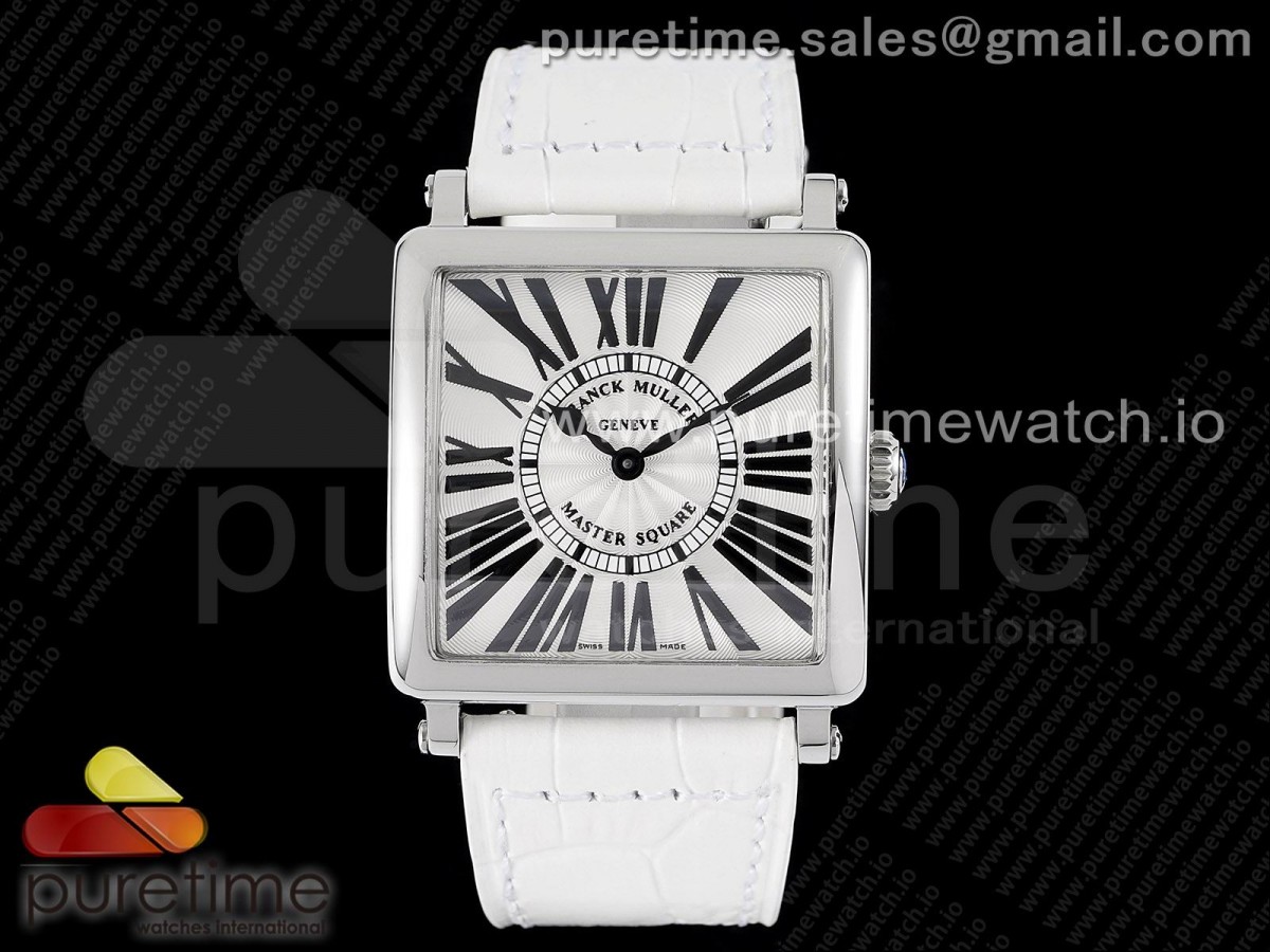 ZF 프랭크뮬러 마스터스퀘어 화이트다이얼 화이트가죽스트랩 Master Square SS Ladies ZF 1:1 Best Edition White Black Roman Dial on White Leather Strap Ronda Quartz