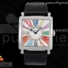 ZF 프랭크뮬러 마스터스퀘어 컬러풀로만다이얼 블랙가죽스트랩 Master Square SS Ladies ZF 1:1 Best Edition White Colorful Roman Dial on Black Leather Strap Ronda Quartz