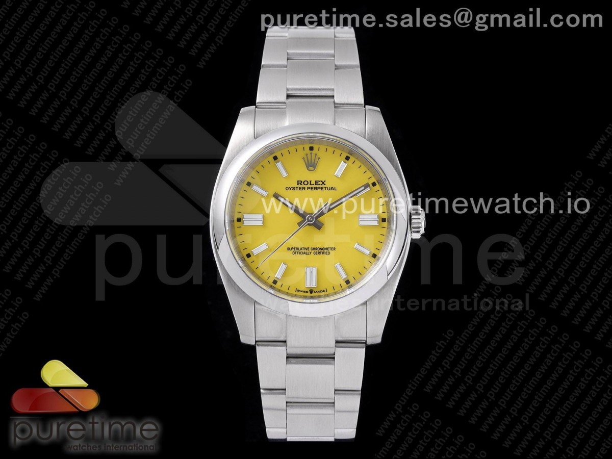 KRF 롤렉스 오이스터 퍼페츄얼 옐로우다이얼 스틸브레이슬릿 Oyster Perpetual 126000 36mm KRF 1:1 Best Edition 904L Steel Yellow Dial A2824