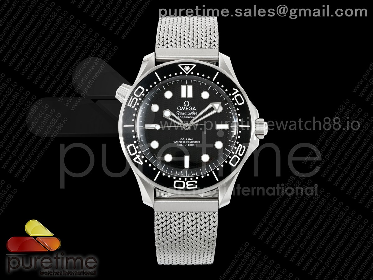 (NEW) VSF 오메가 씨마스터300 다이버 블랙다이얼 매쉬스틸브레이슬릿 Seamaster 300M Diver SS VSF 1:1 Best Edition Black Dial on SS Mesh Bracelet SA8806 Super Clone